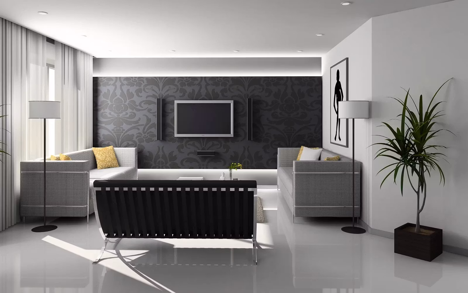 Finished living room with a dark accent wall and built-in media unit in South Jersey and Southeastern Pennsylvania